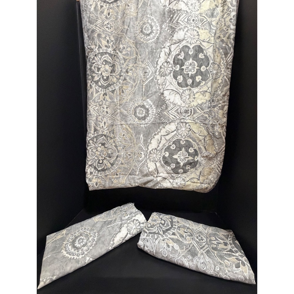 Pottery Barn Jacquelyn Medallion Full/Queen Duvet + 2 Shams Gray 100% Cotton